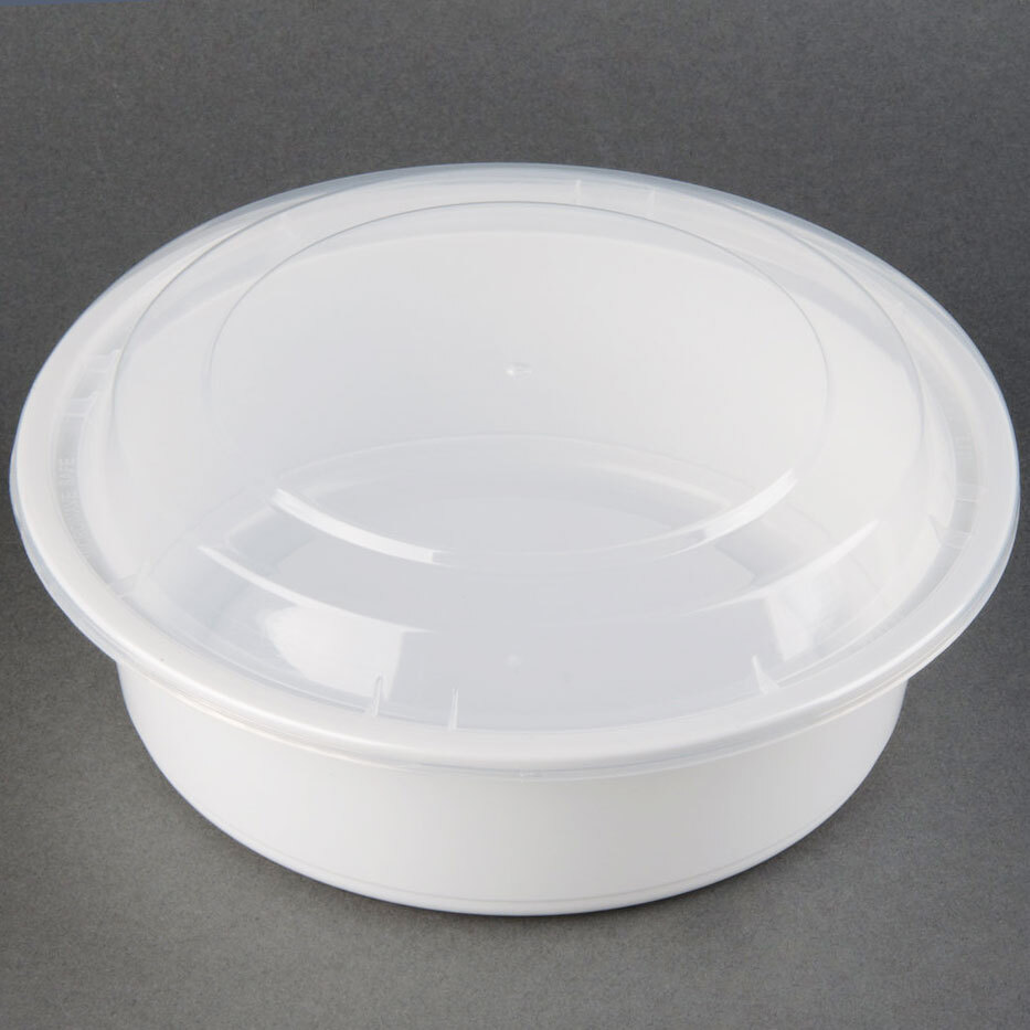White 32 oz. 7" Round Microwavable Container with Lid 150 / Case