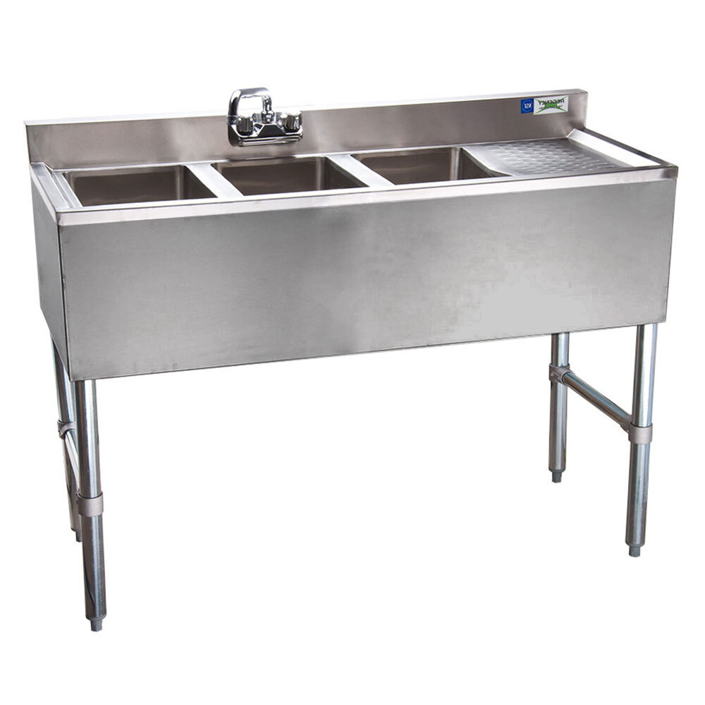 Right Drainboard Regency 3 Bowl Underbar Sink with Drainboard and