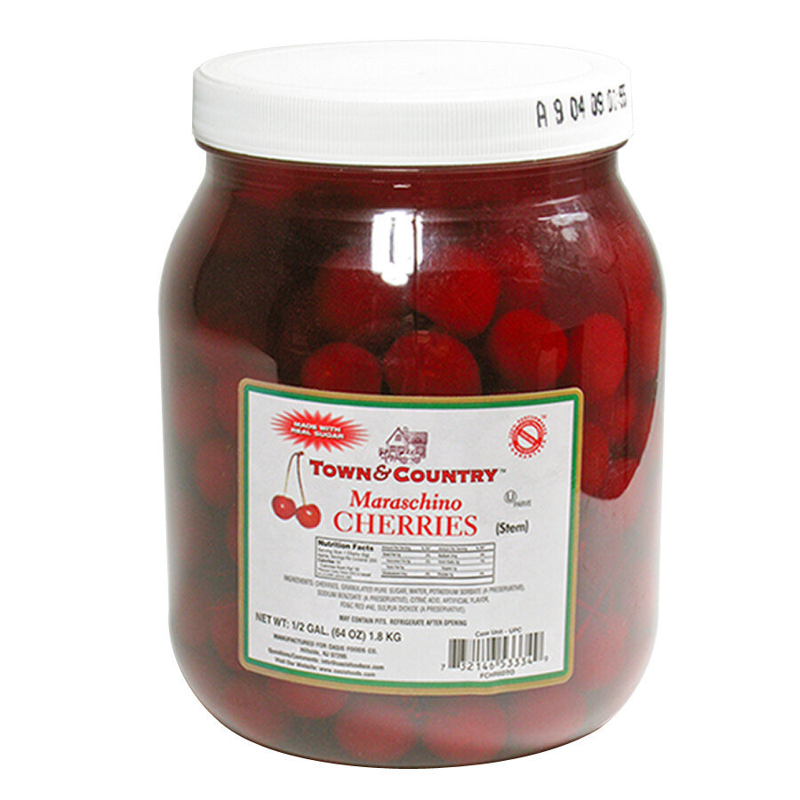 Maraschino Cherries with Stems 1/2 Gallon