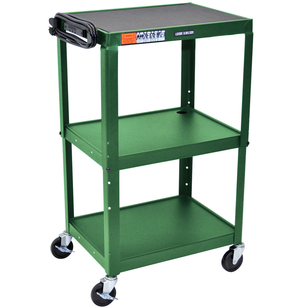 Luxor / H. Wilson AVJ42 Green 3 Shelf A/V Utility Cart 24" x 18
