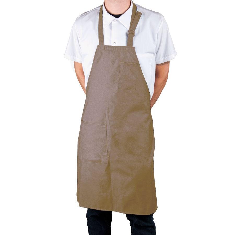 Beige 2Pocket Bib Apron with Adjustable "D" Ring Neck Strap 28" x 32"