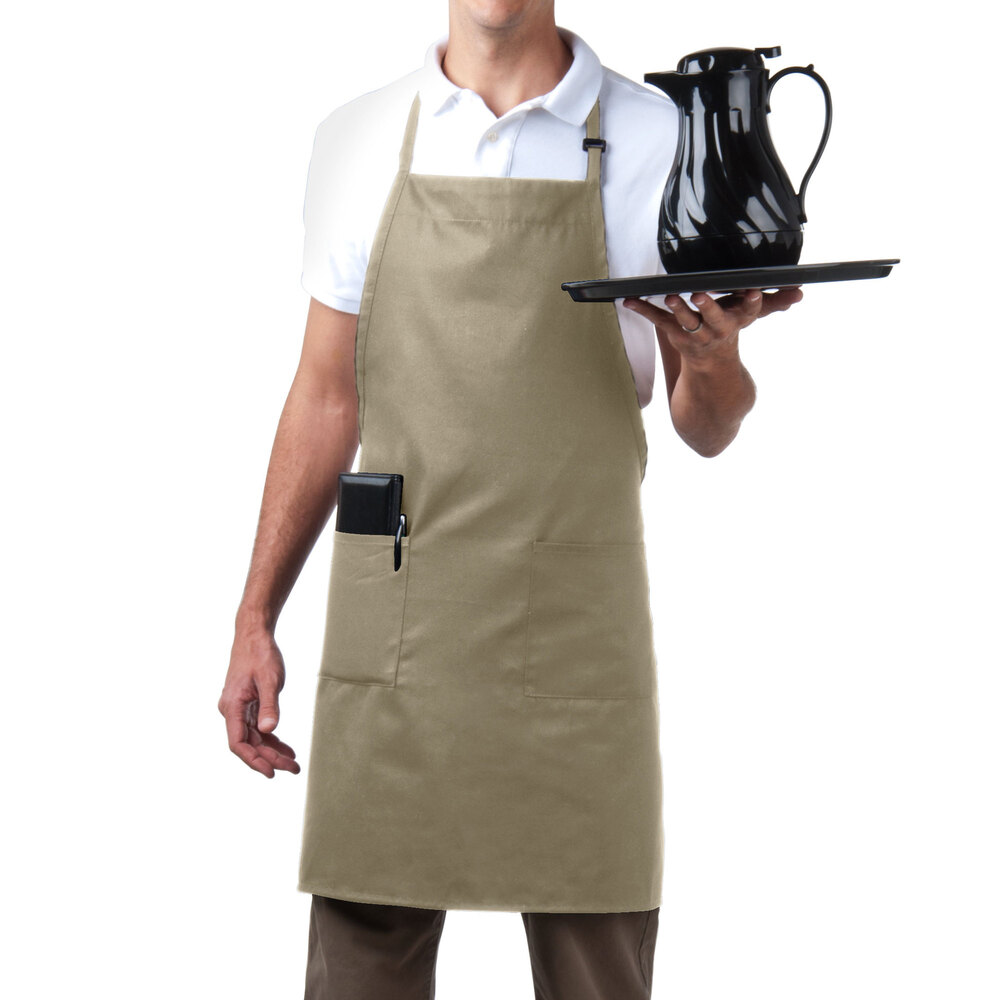 Beige 2Pocket Bib Apron with Adjustable "D" Ring Neck Strap 28" x 32"
