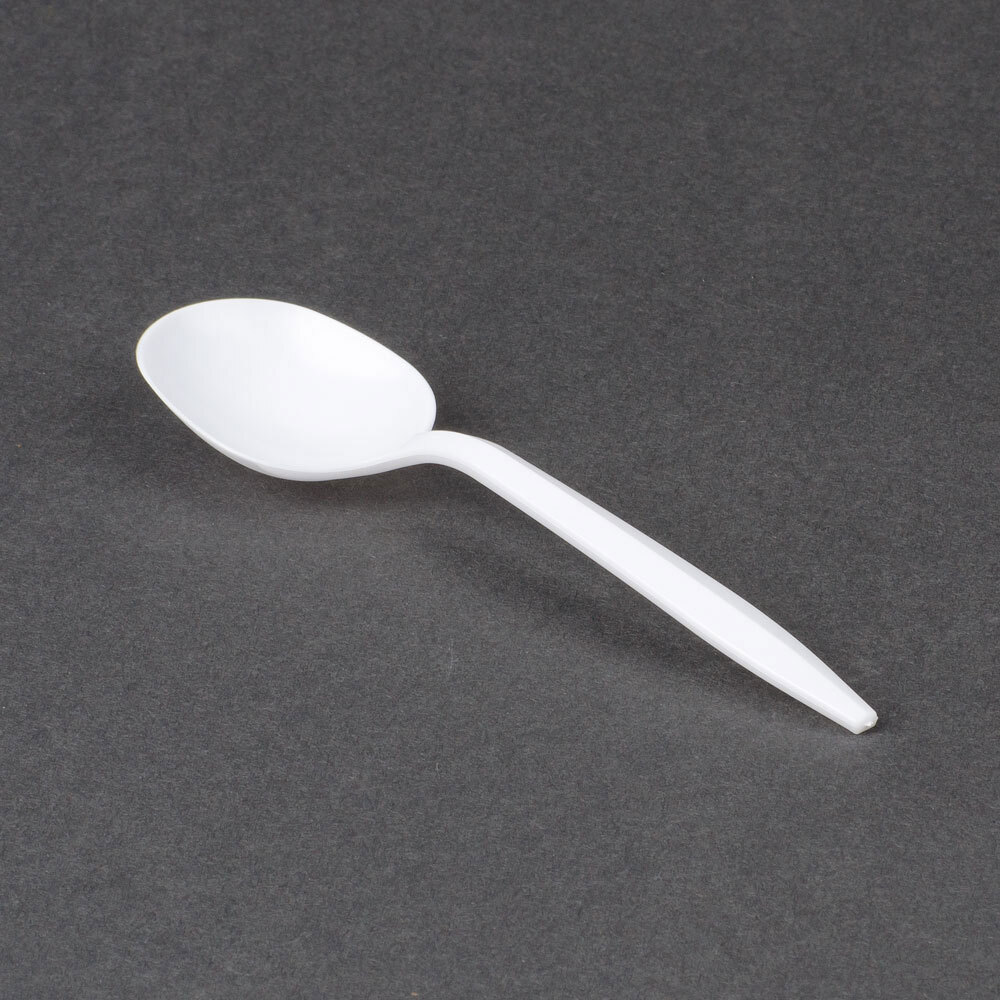 Choice Medium Weight White Plastic Soup Spoon 100 / Pack