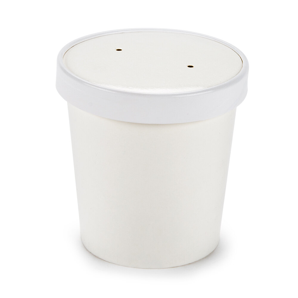 Choice 16 oz. White Paper Soup Cup / Hot Food Cup with Vented Paper Lid