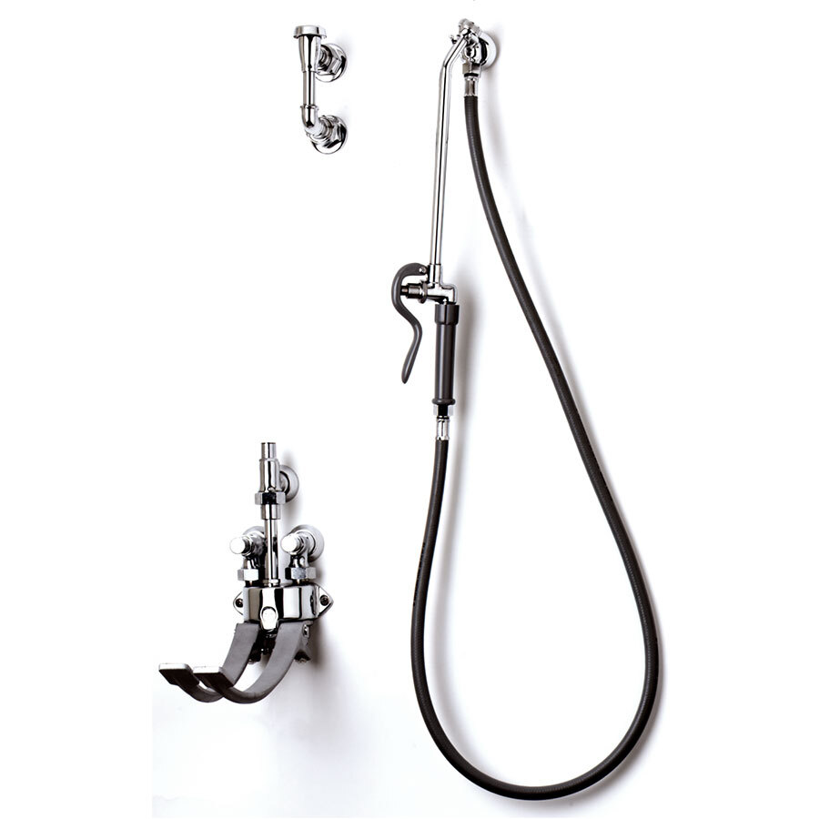 T&S B0675 Bedpan Washer with Pedal Valves and Wall Hook Outlet 5' PVC Hose with Extended