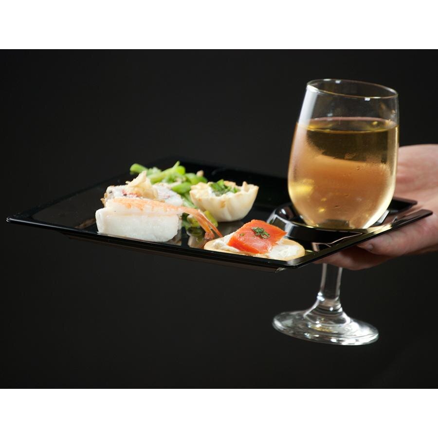 WNA Comet MSCTLBK 8" Black Square Milan Plastic Cocktail Plate with Cup