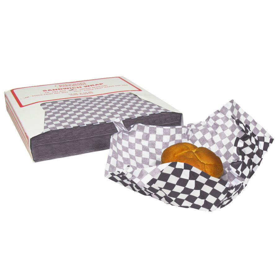Choice 15" x 15" Black Check Deli Sandwich Wrap Paper 1000 / Pack