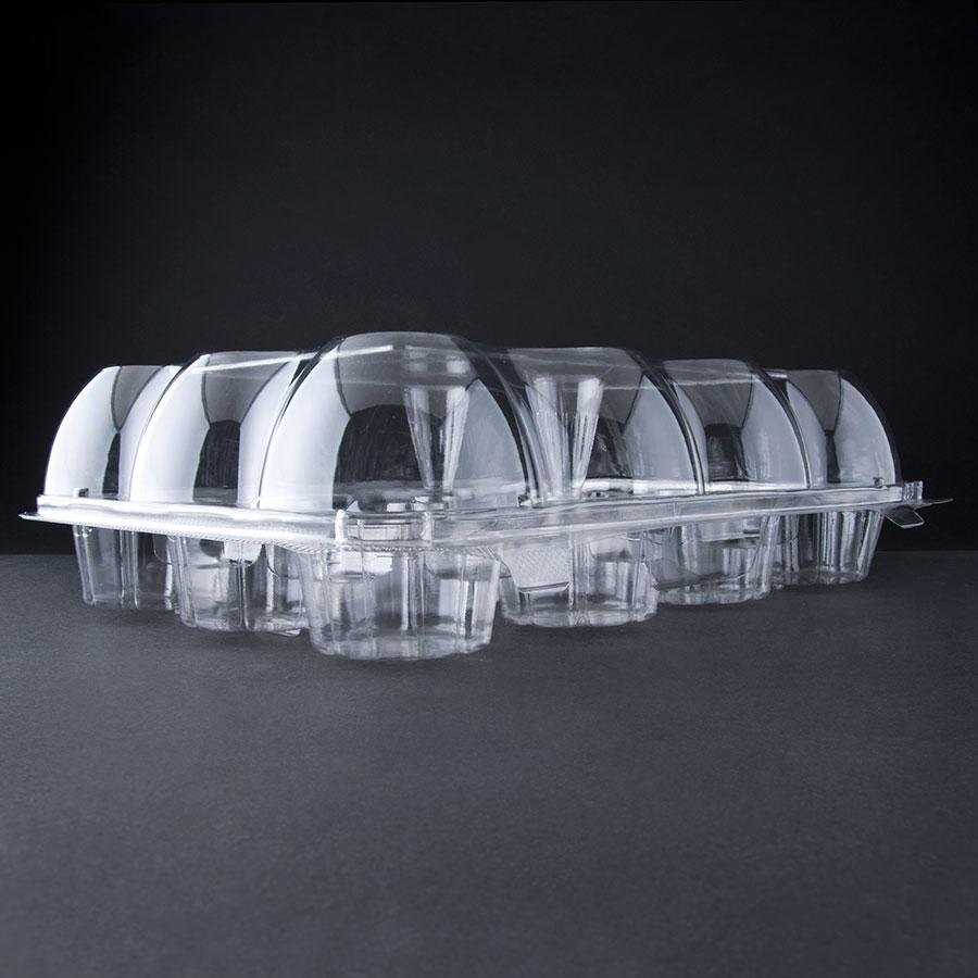 12 Compartment Hinged High Dome Clear Cupcake Container 5 / Pack
