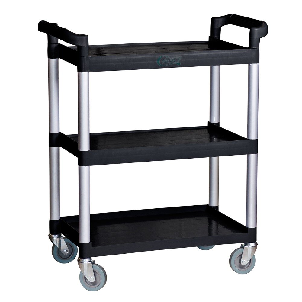 Choice 32" x 16" x 38" Black 3 Shelf Utility / Bus Cart