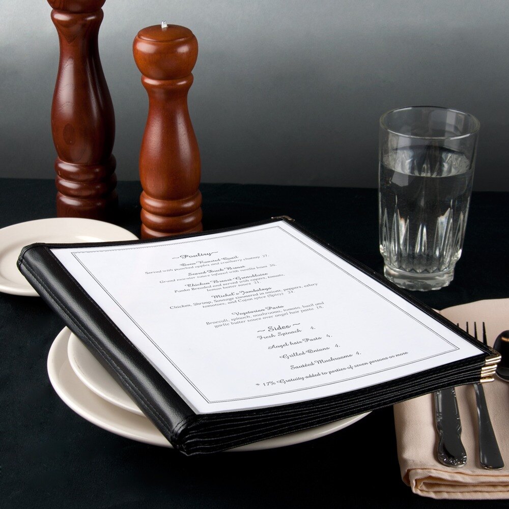 8 1/2" x 11" Six Pocket Clear Menu Cover Black