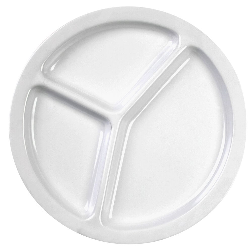Thunder Group NS702W Nustone White Melamine 3 Compartment Plate 10