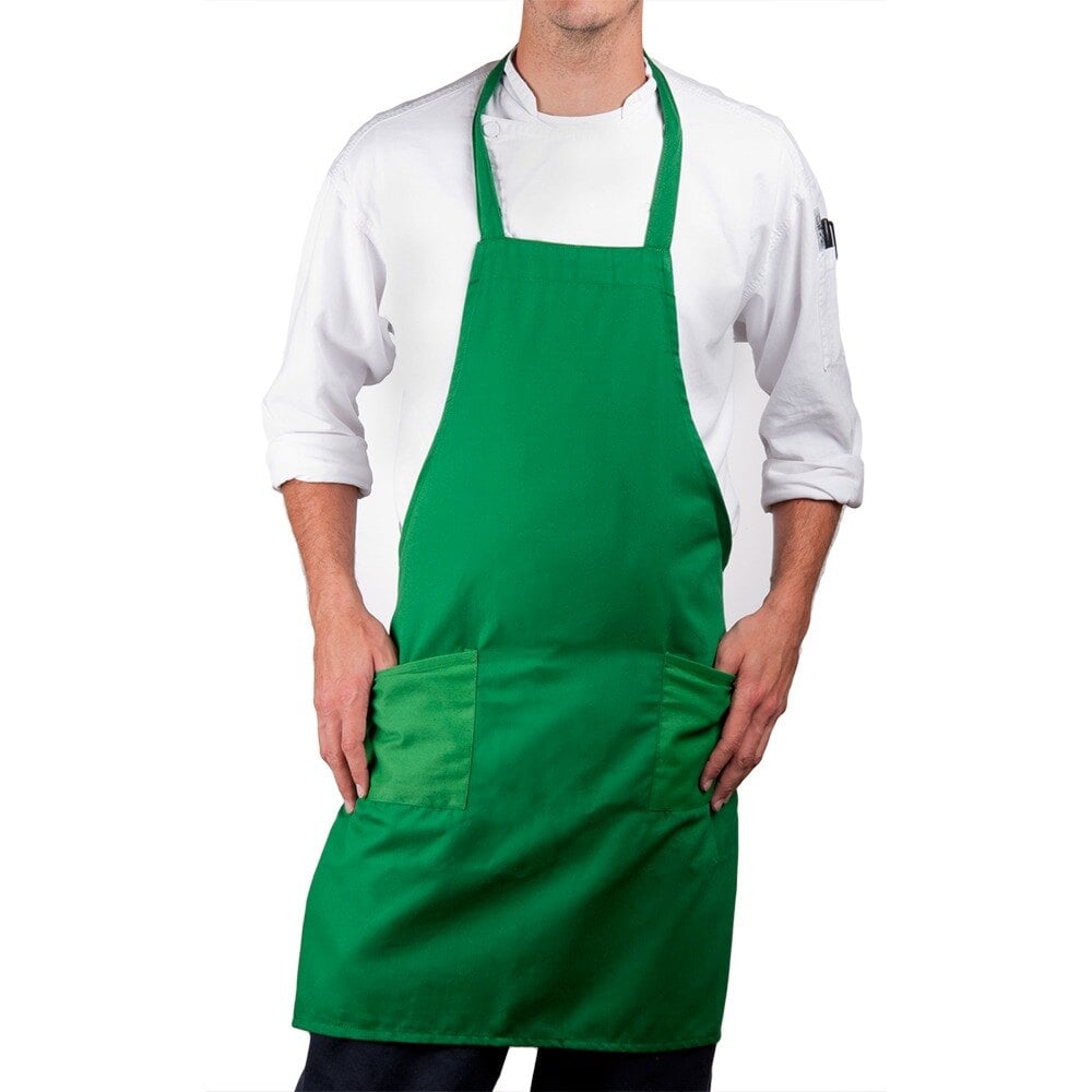 Choice Kelly Green Full Length Bib Apron with Pockets 34"L x 30"W