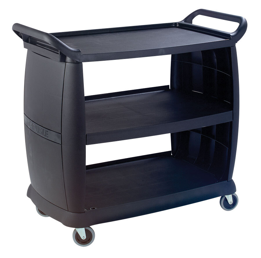 Carlisle CC2036 3 Shelf Black Utility / Bus Cart 300 lb. Capacity