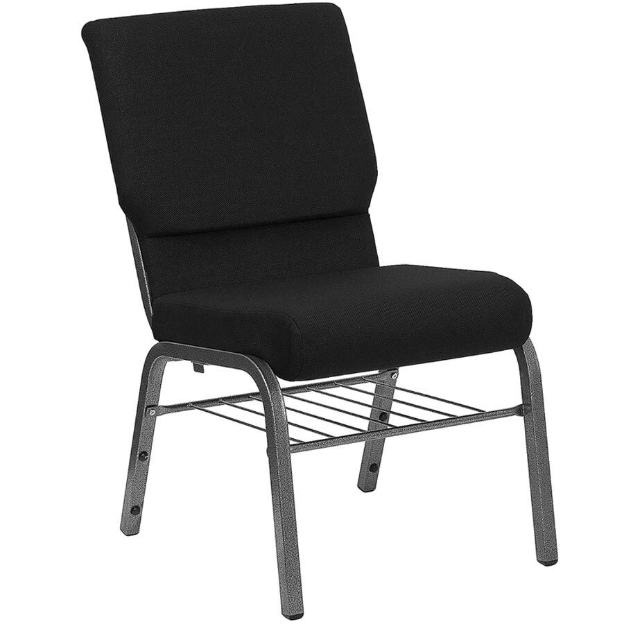 Black 18 1/2" Wide Church Chair with Communion Cup Book Rack Silver