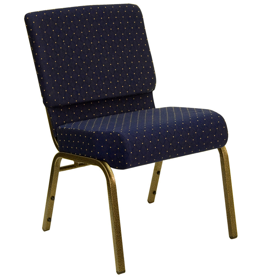 Navy Blue Dot Patterned 21" Extra Wide Church Chair with Gold Vein Frame