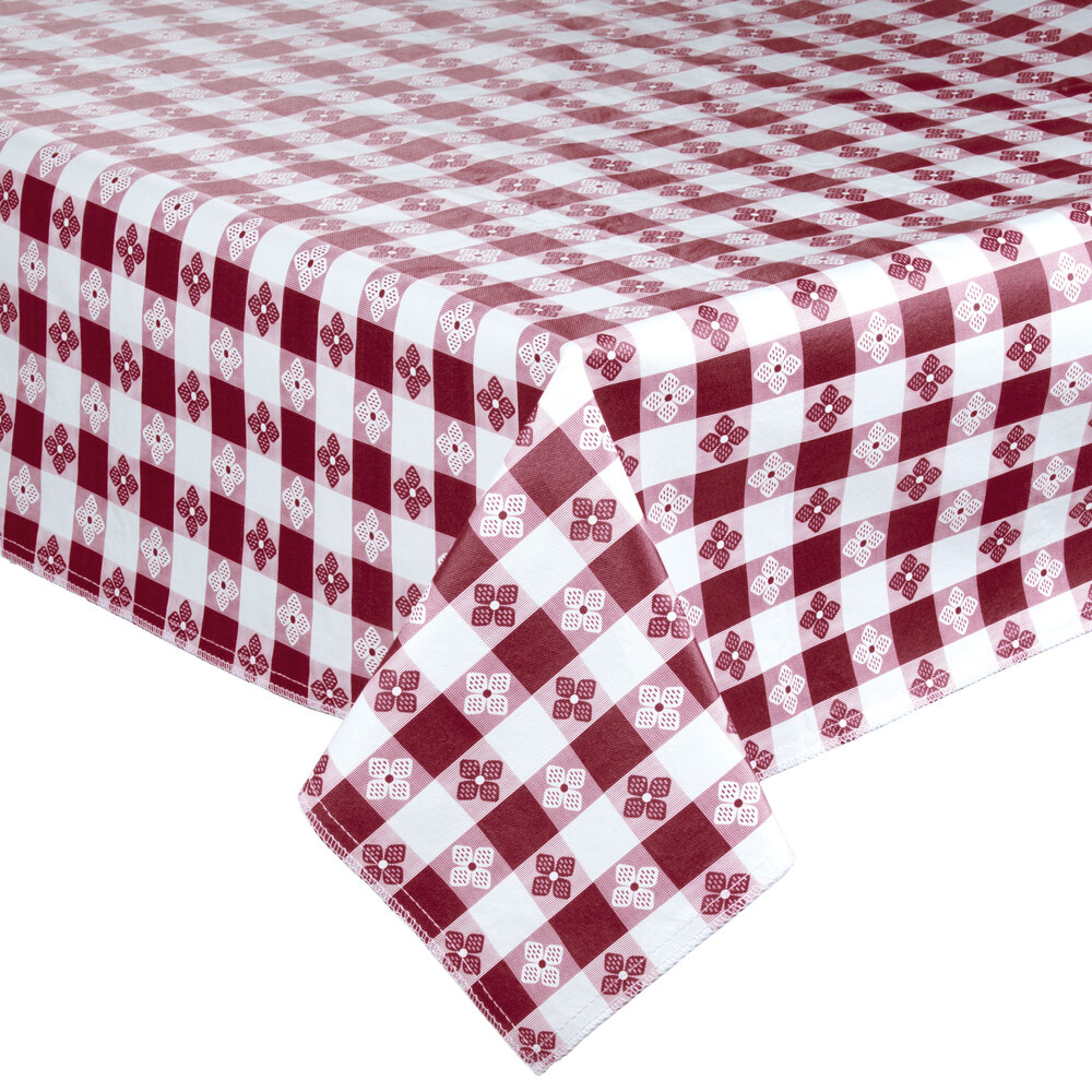 BurgundyCheckered Vinyl Table Cover with Flannel Back