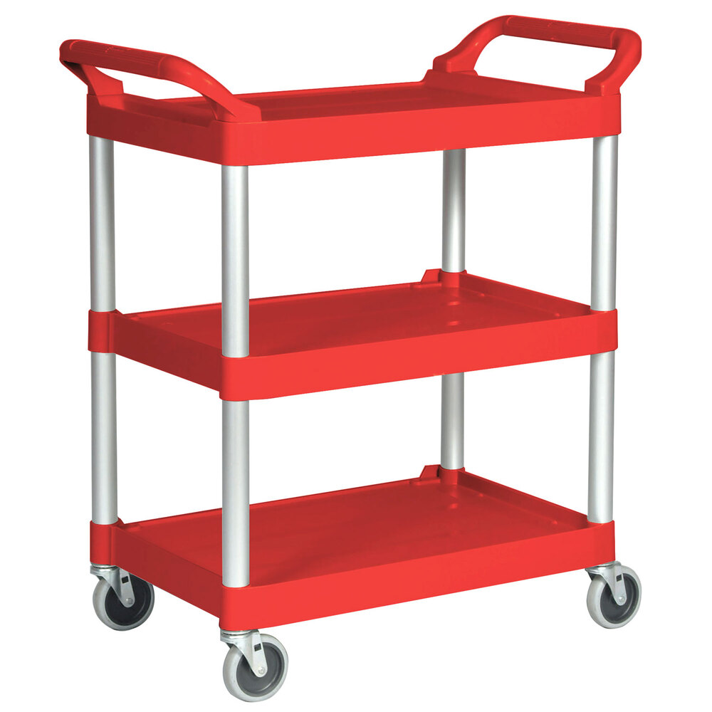 Rubbermaid 342488 Red Three Shelf Utility Cart / Bus Cart 33 x 18 x 37 (FG342488RED)