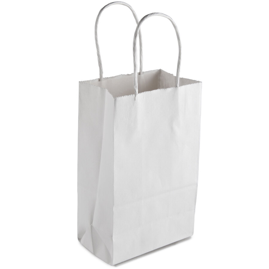 Gem White Paper Shopping Bag with Handles 5" x 3" x 8" 250/Bundle