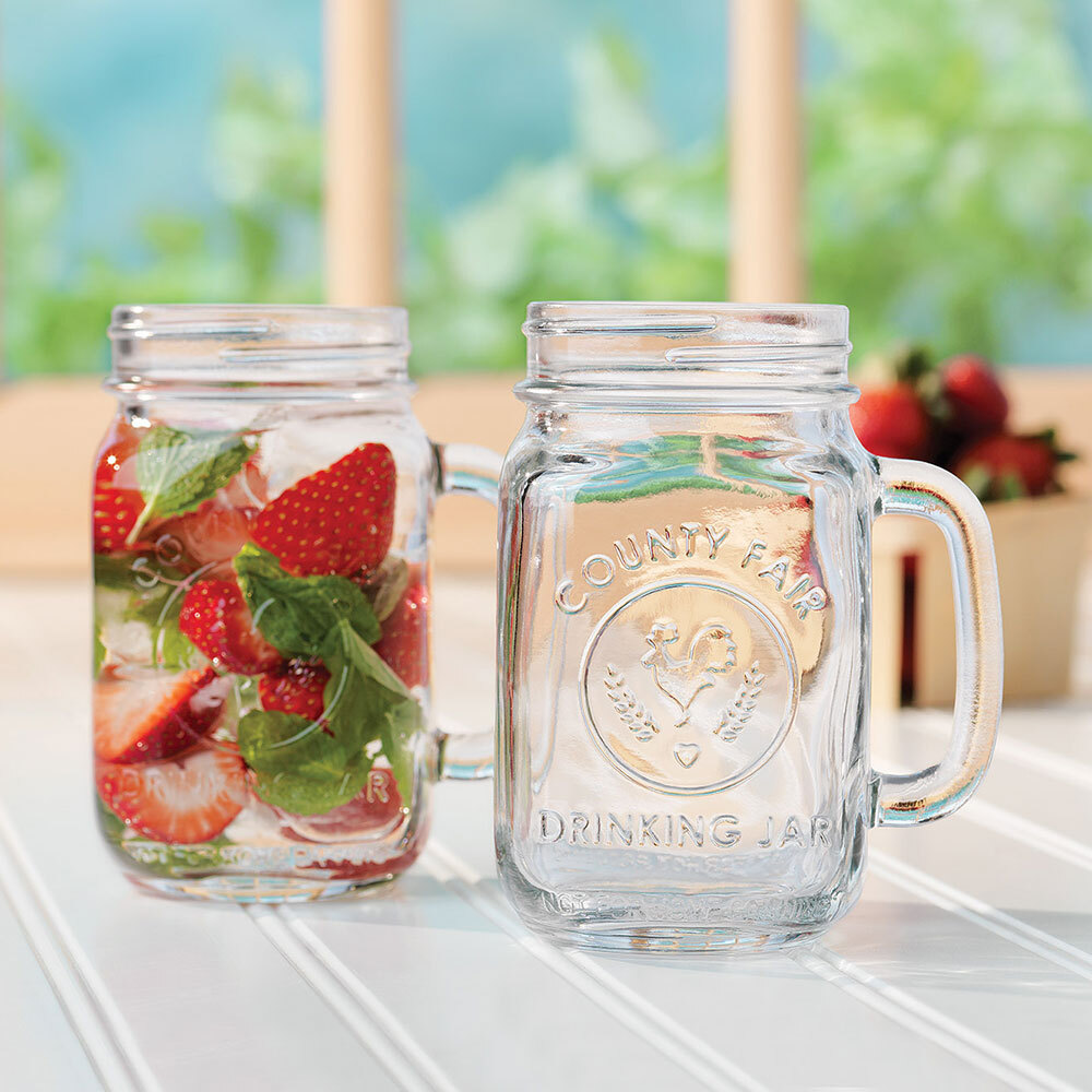 Libbey "County Fair" Mason Jar Drinking Glasses with Handle 16 oz 12/Case