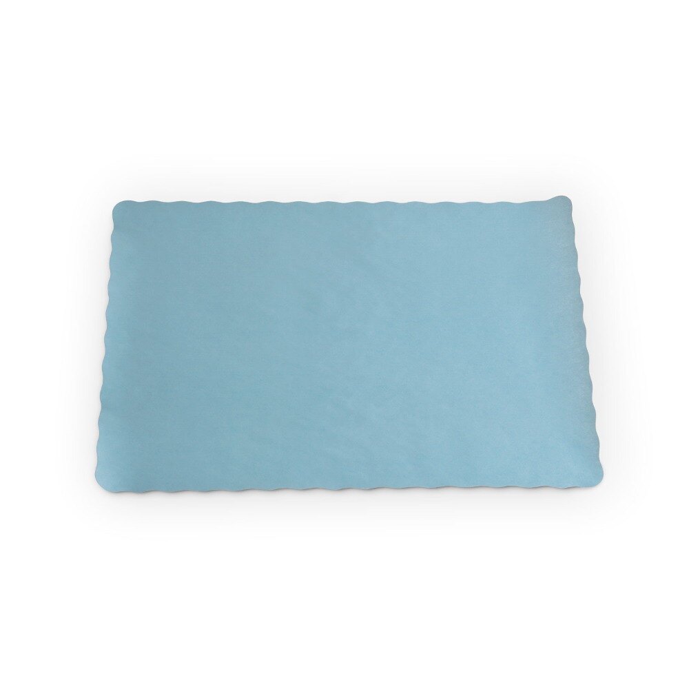 Sky Blue 10'' x 14'' Colored Paper Placemat with Scalloped Edge 1000
