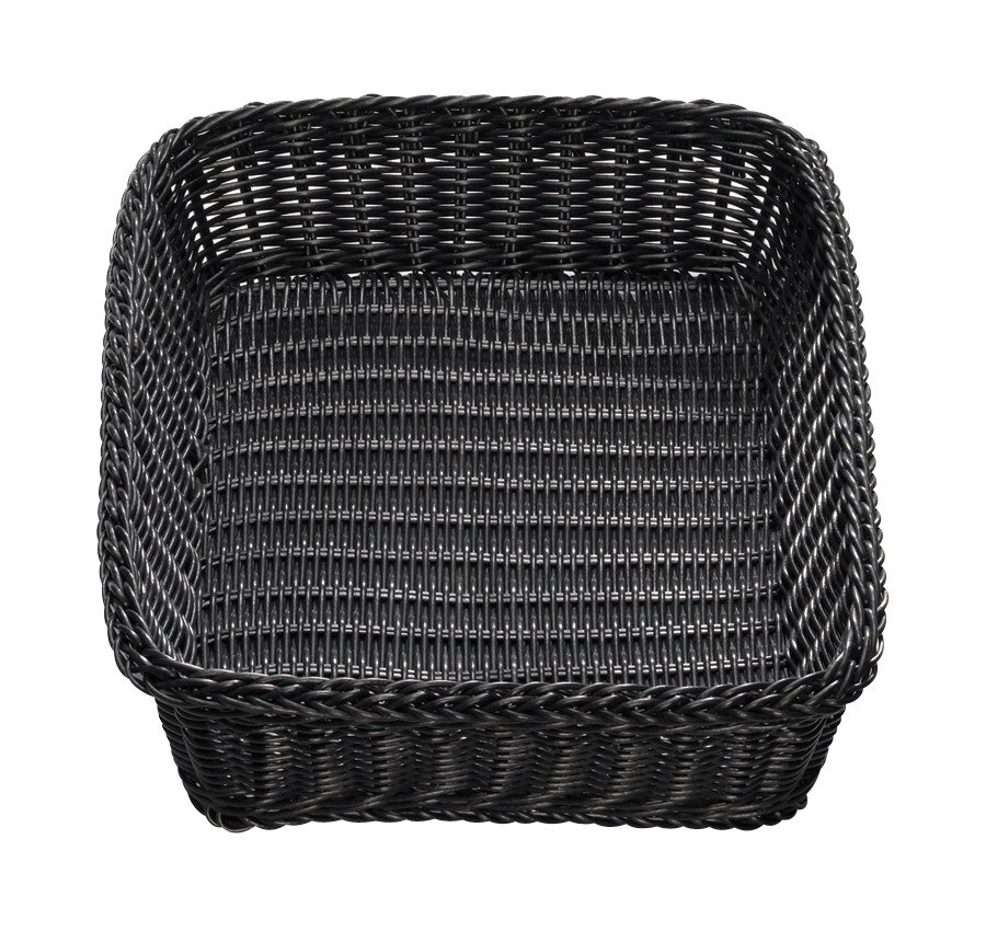 Tablecraft M2493 Black Rectangular Rattan Basket 19" x 14" x 4" 6 / Pack