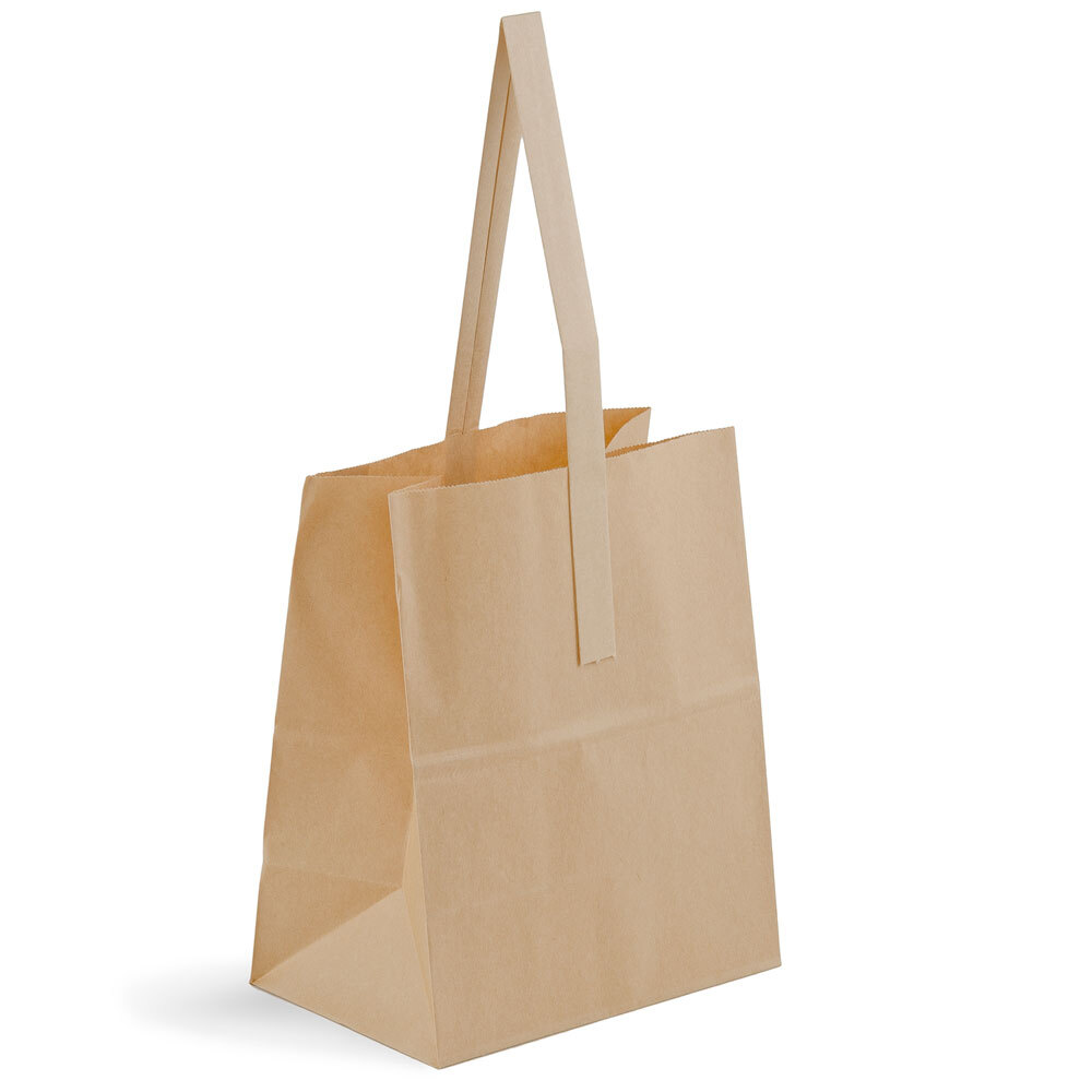 Stand with  bags Brown Handle Kraft paper Produce brown handles with Market Customizable Bag Paper kraft