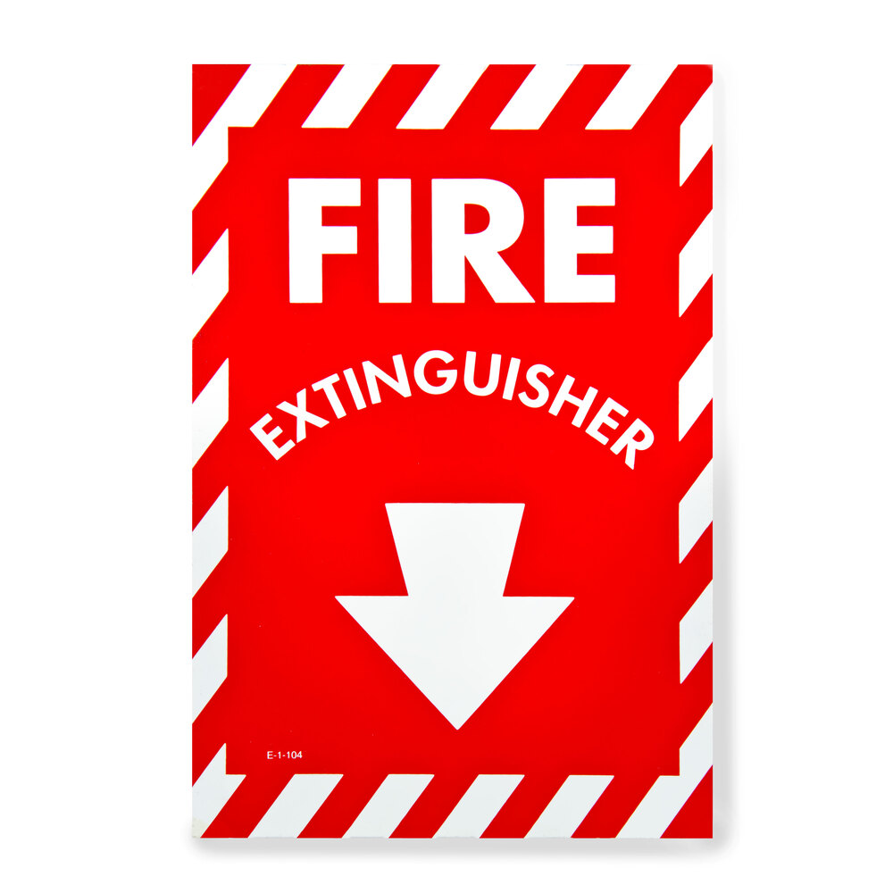White on Red Fire Extinguisher Adhesive Label with Arrow 8" x 12"