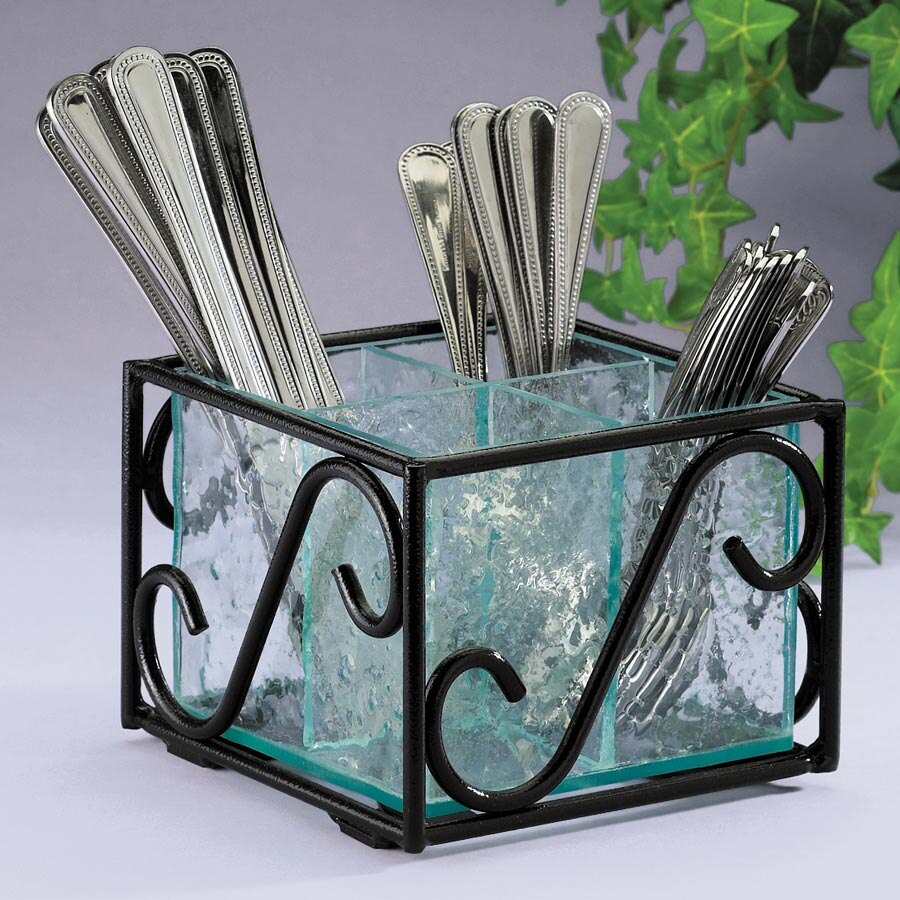 CalMil H35013 Aqua Wire and Faux Glass Flatware Holder