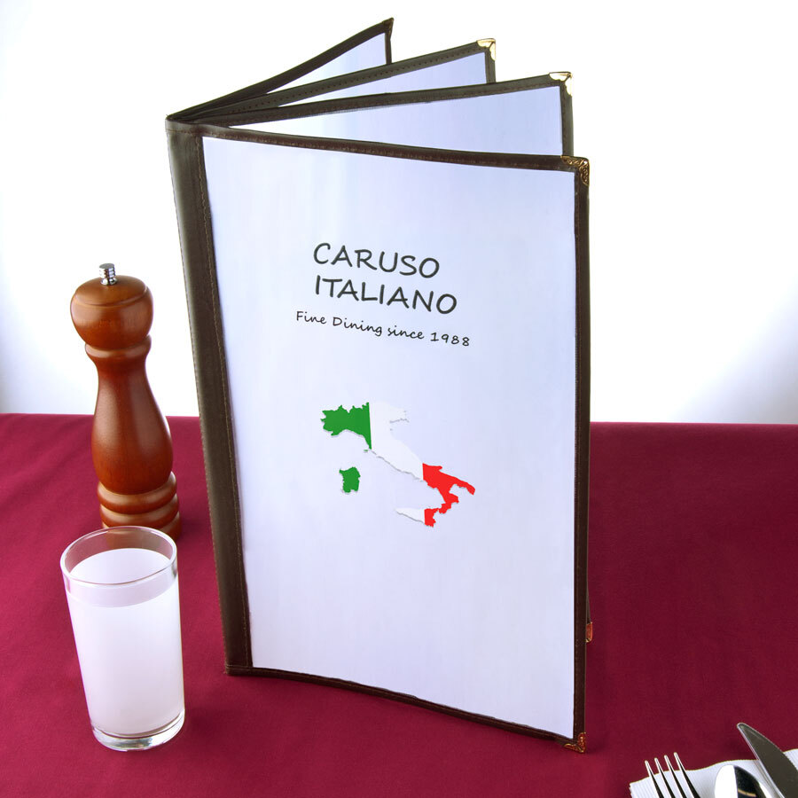 8 1/2" x 14" Tall Four Pocket Menu Cover Brown