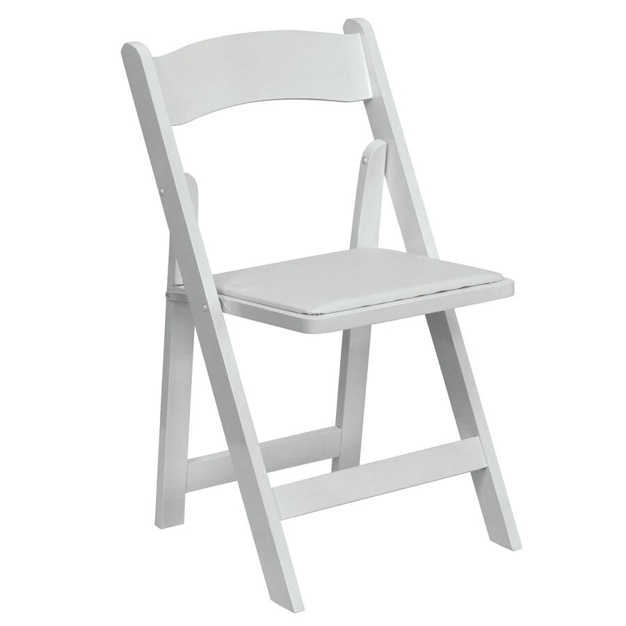 White Wood Folding Chair with Padded Seat