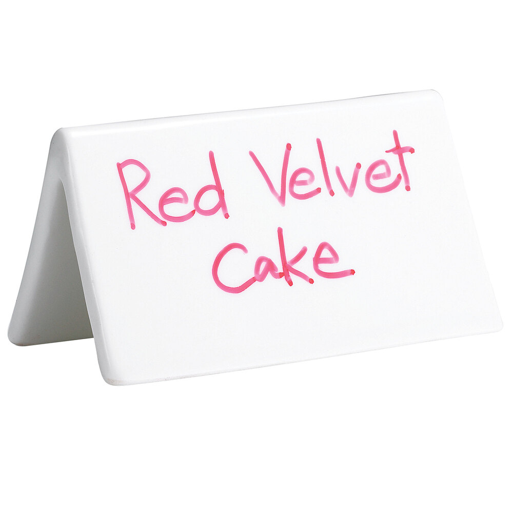 Tablecraft P16 3 1/2" x 2" Ceramic Dry Erase Table Tent Sign DoubleSided