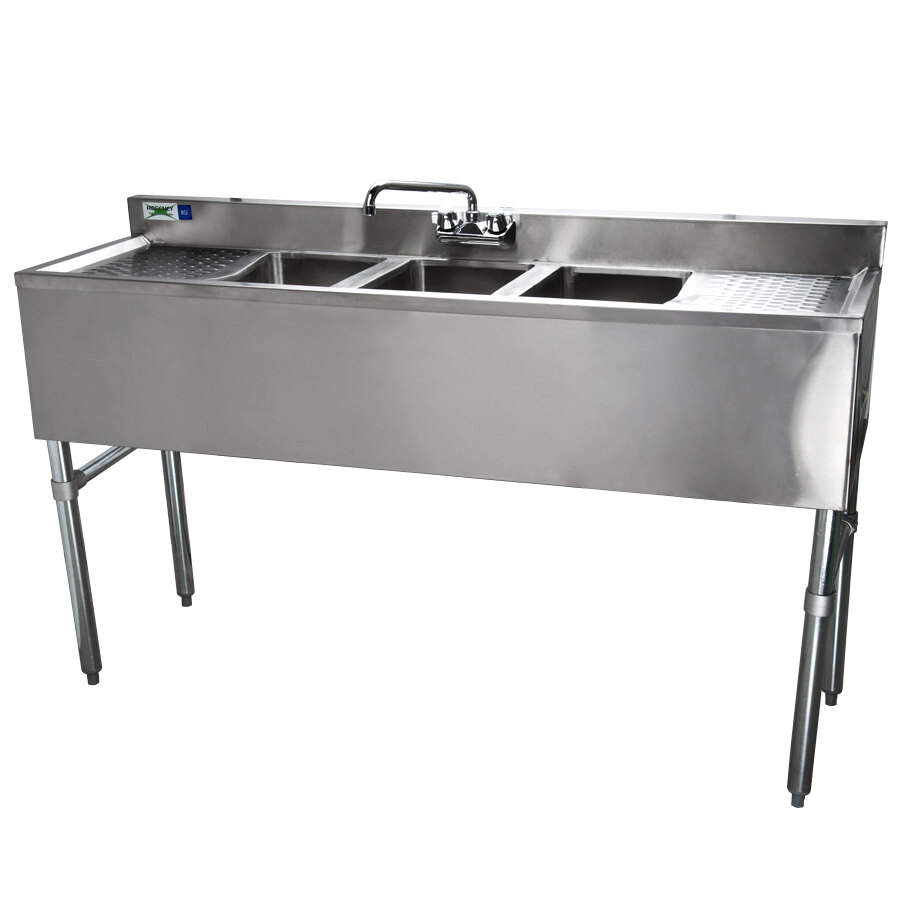 Regency 3 Bowl Under Bar Sink with Faucet and Two 13" Drainboards 60