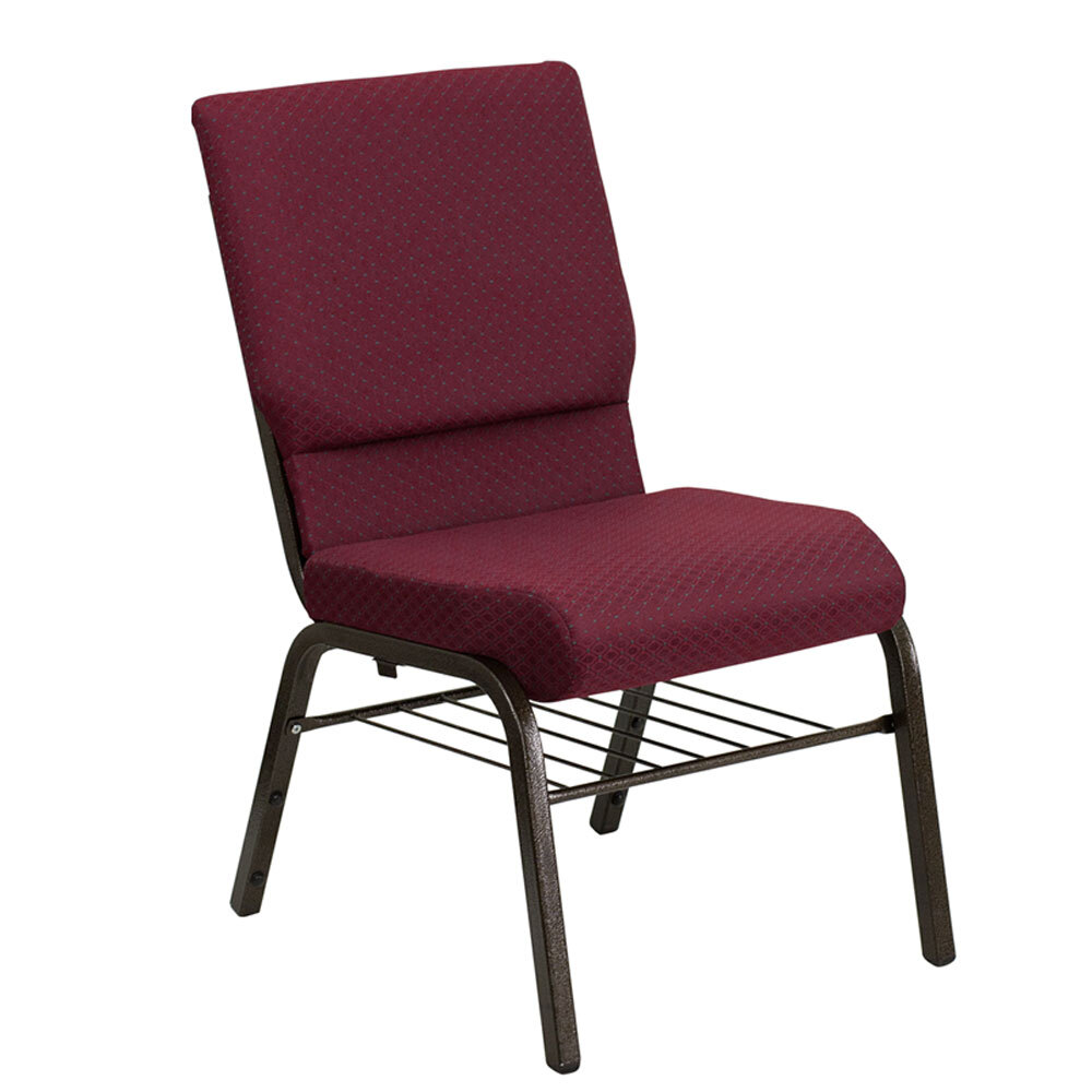 Burgundy Patterned 18 1/2" Wide Church Chair with Communion Cup Book