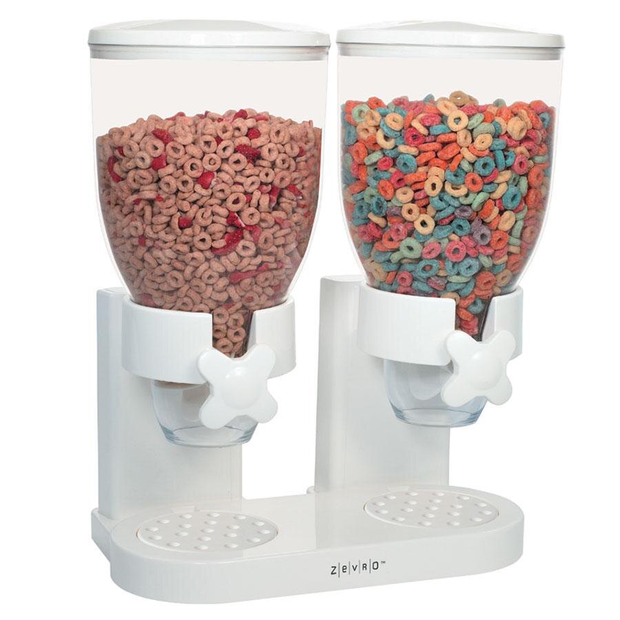 Zevro GAT201 White Double Canister Dry Food Dispenser