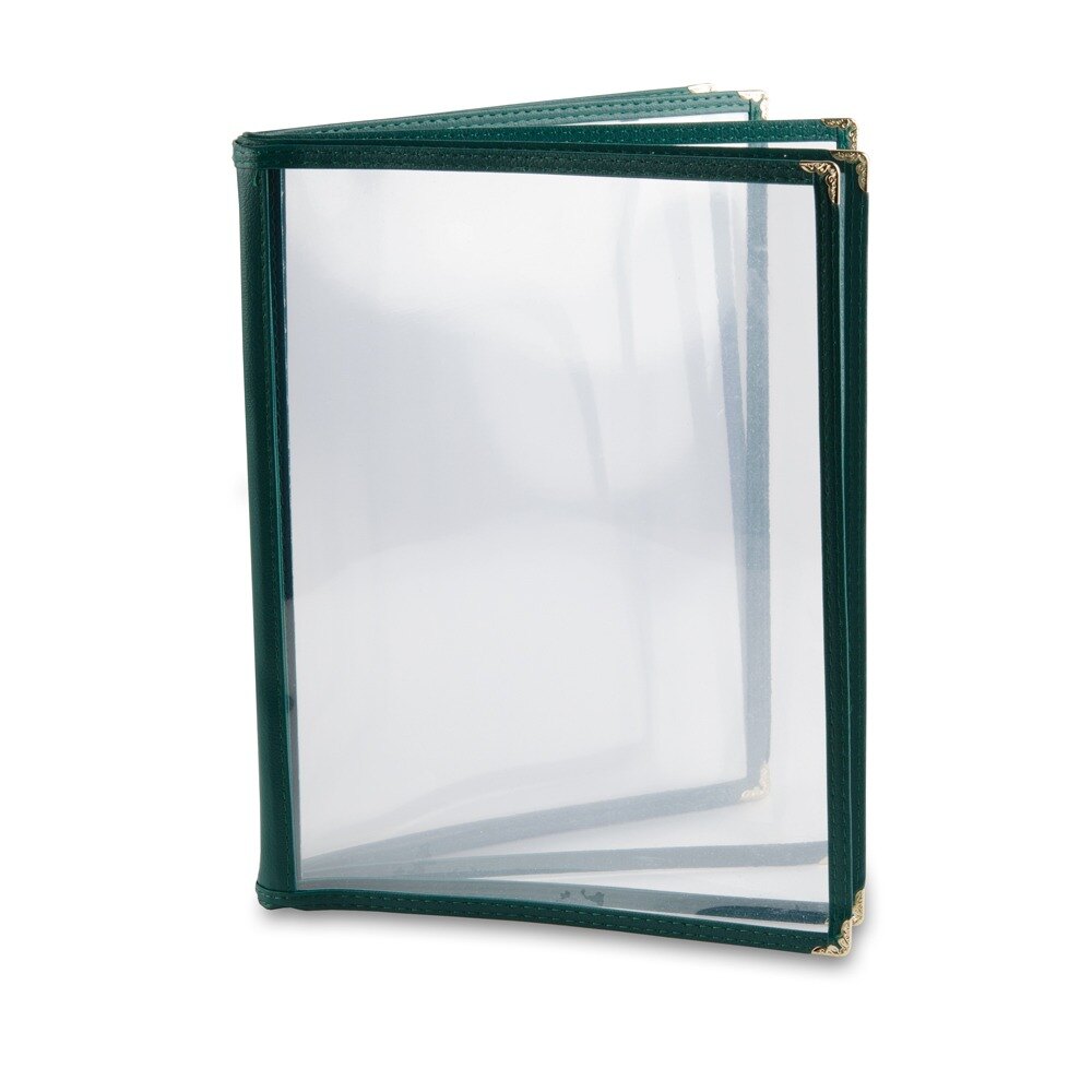 8 1/2" x 11" Six Pocket Clear Menu Cover Green