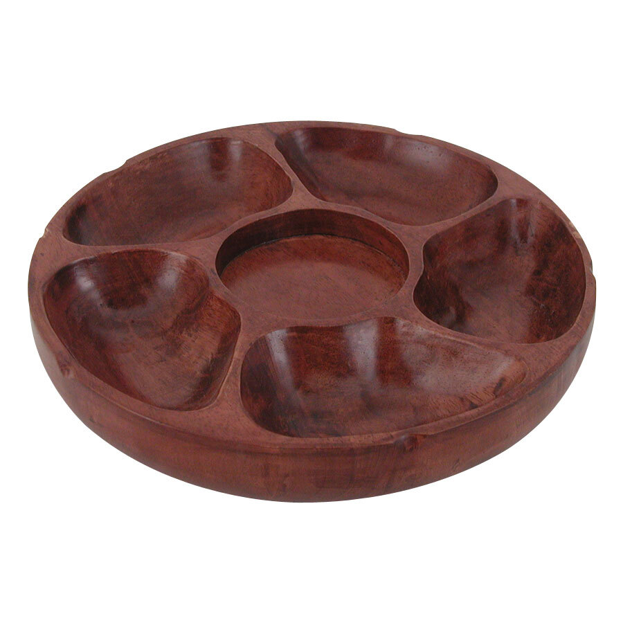 5 Compartment Carved Wooden Pu Pu Platter 12" Diameter