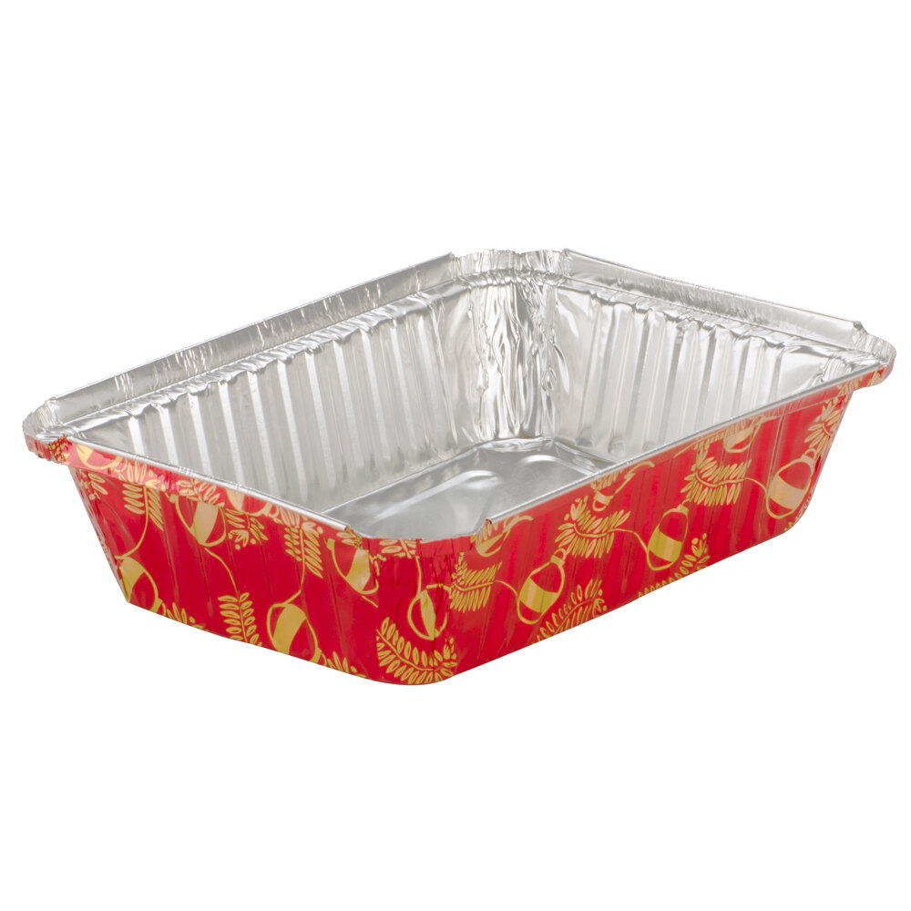 2 1/4 lb. Rectangular Holiday Foil Bake Pan with Clear Dome Lid 100/Case