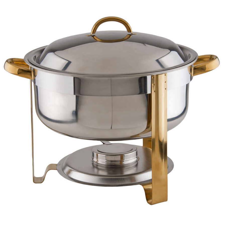 Choice 8 Qt. Deluxe Round Gold Accent Soup Chafer
