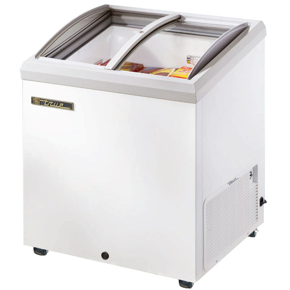 True TFM29AL White Angled Glass Lid Horizontal Freezer 6.3 cu. ft.