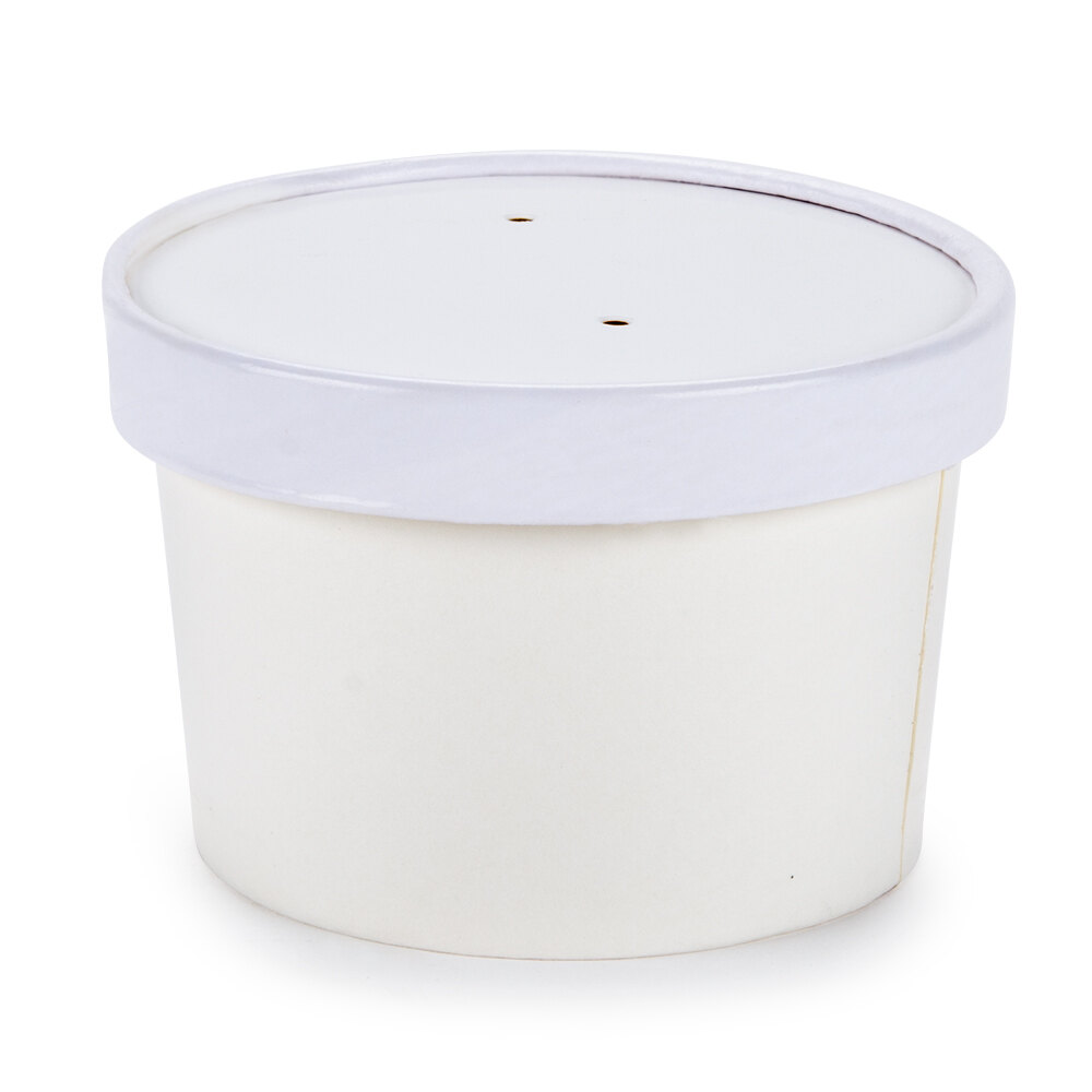 Choice 8 oz. White Paper Soup / Hot Food Cup with Vented Paper Lid