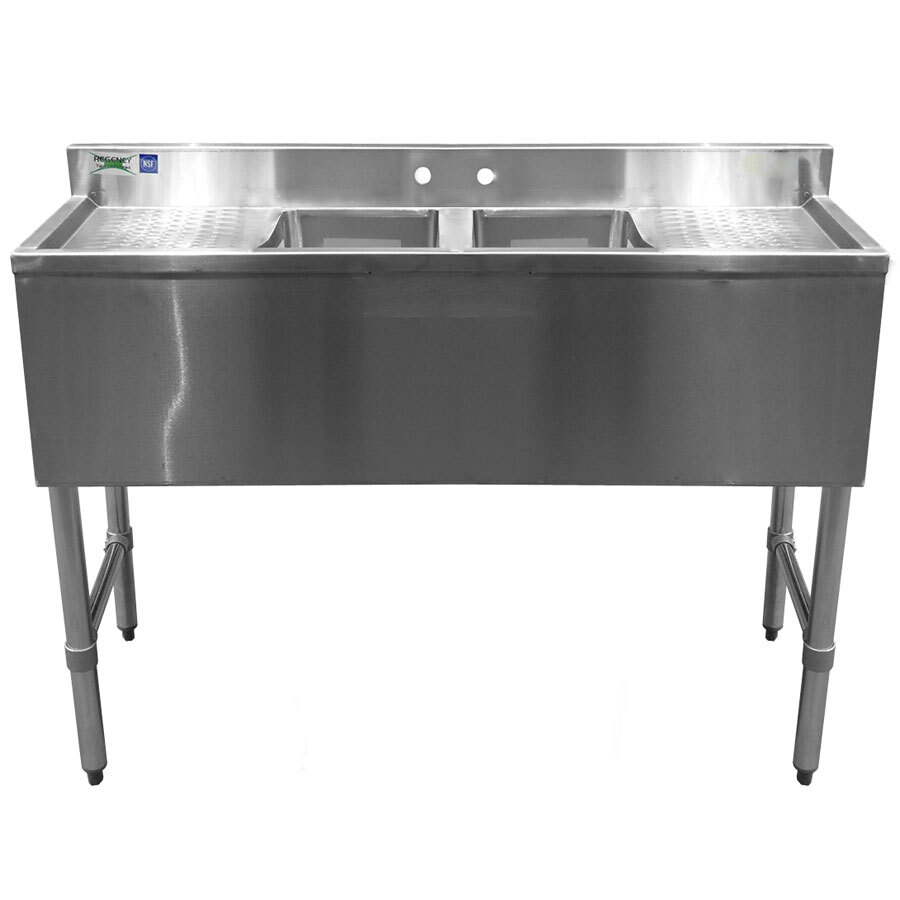 Regency 2 Bowl Under Bar Sink 48" Long with Two 13" Drainboards and Faucet