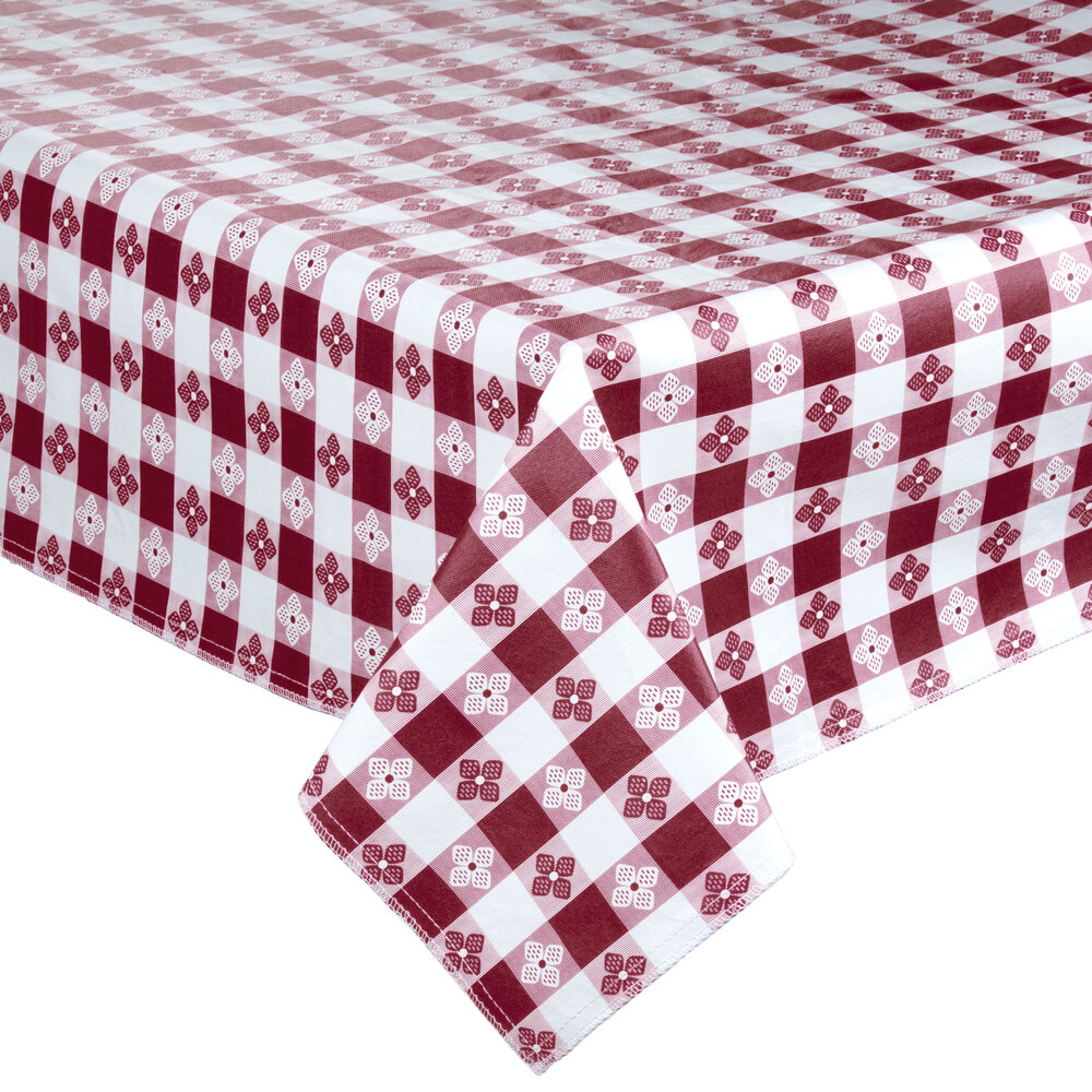 52" x 72" BurgundyCheckered Vinyl Table Cover with Flannel Back