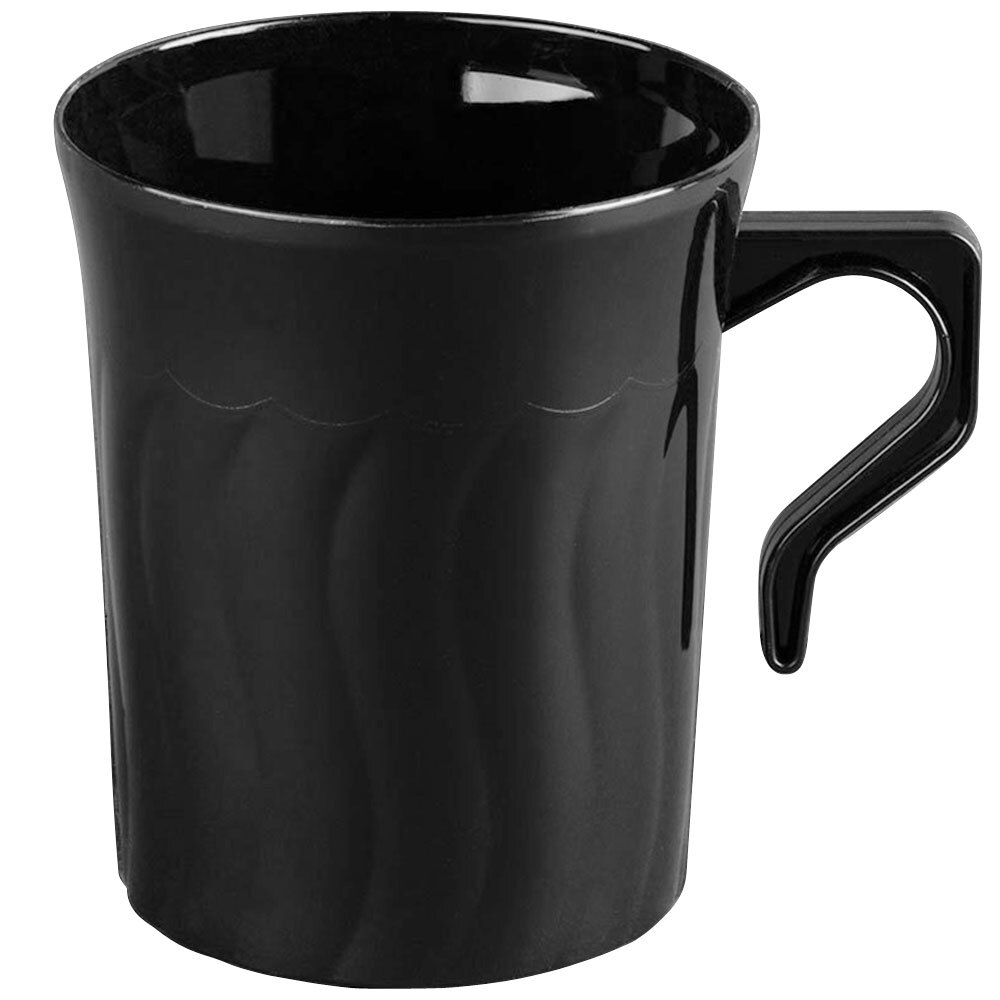 Fineline Flairware Black 208BK 8 oz. Plastic Coffee Mug 8 / Pack