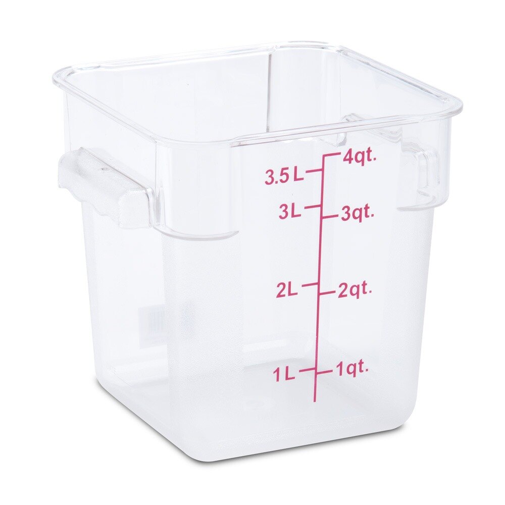 4 qt. Clear Square Polycarbonate Food Storage Container with Red Gradations
