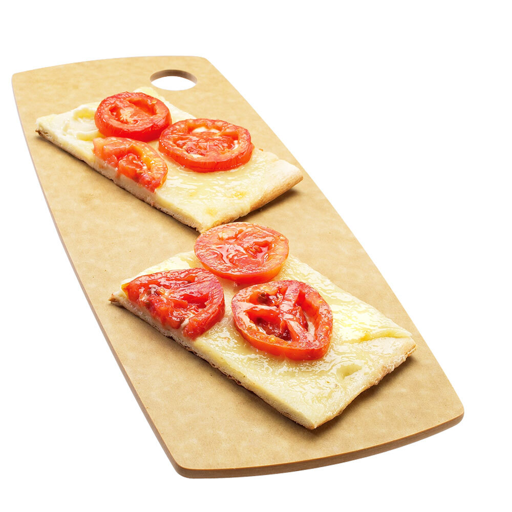 Cal Mil 153161614 Natural Wooden Round Edge Rectangle Flat Bread Serving Board 16" x 6" x 1/4"