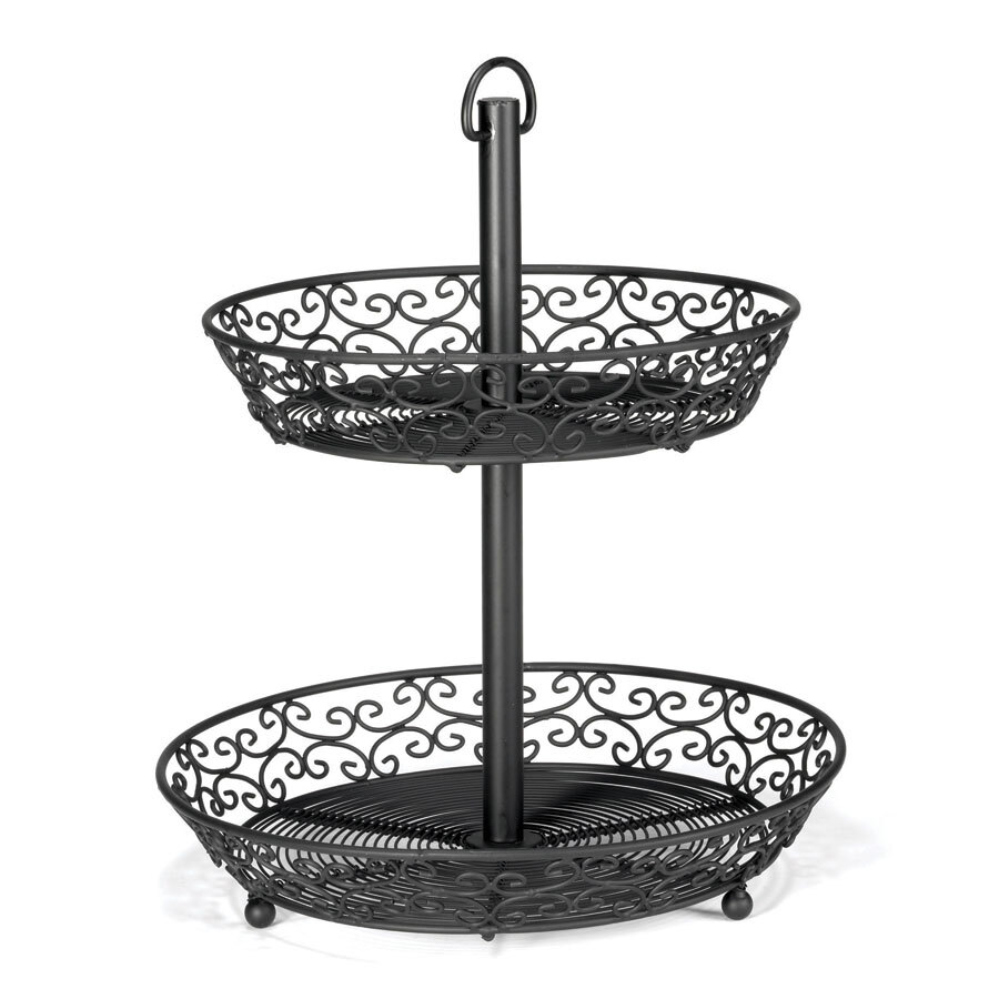 Tablecraft BKT2A Mediterranean Two Tier Black Display Basket 12"