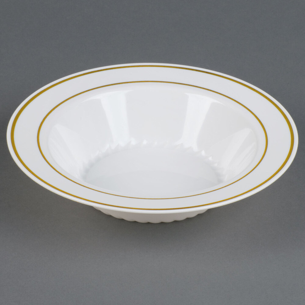 Fineline Gold Splendor 512BO Bone White 12 oz. Plastic Soup Bowl with
