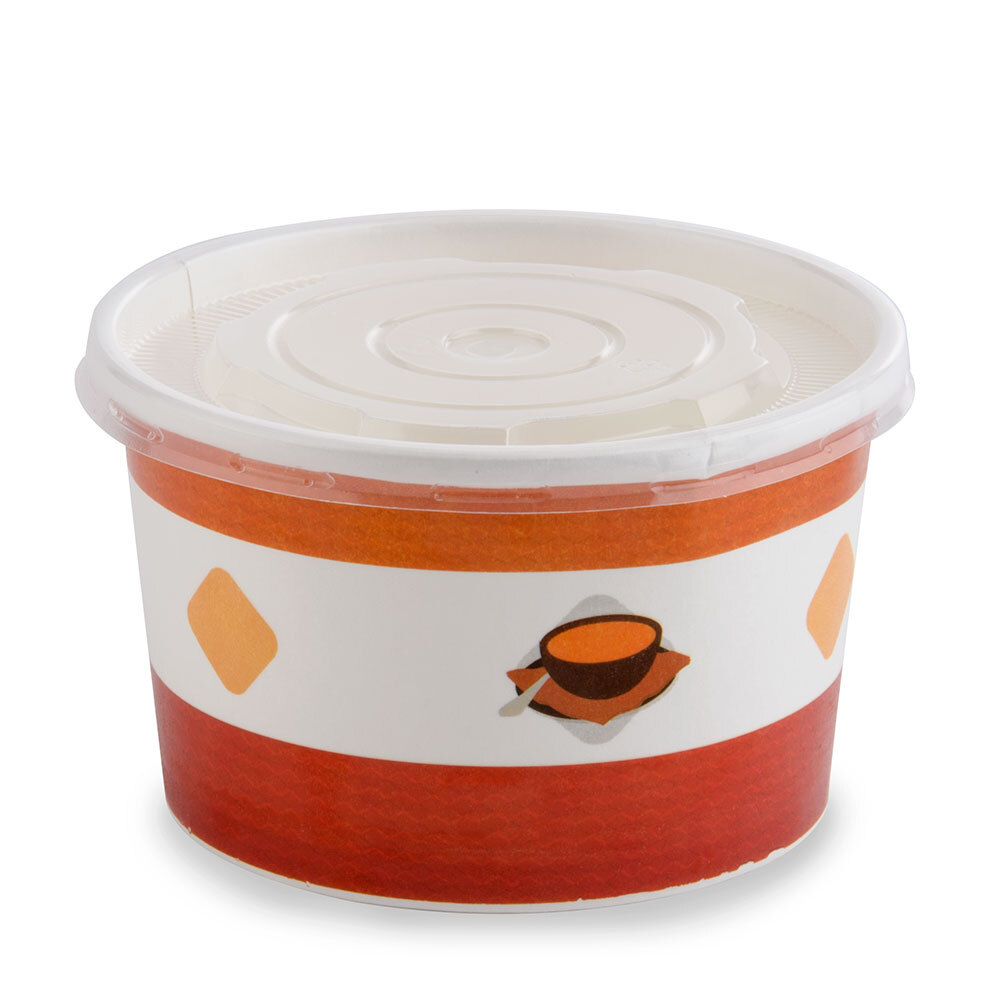 Choice 8 oz. Paper Soup / Hot Food Cup with Plastic Lid 250 / Case