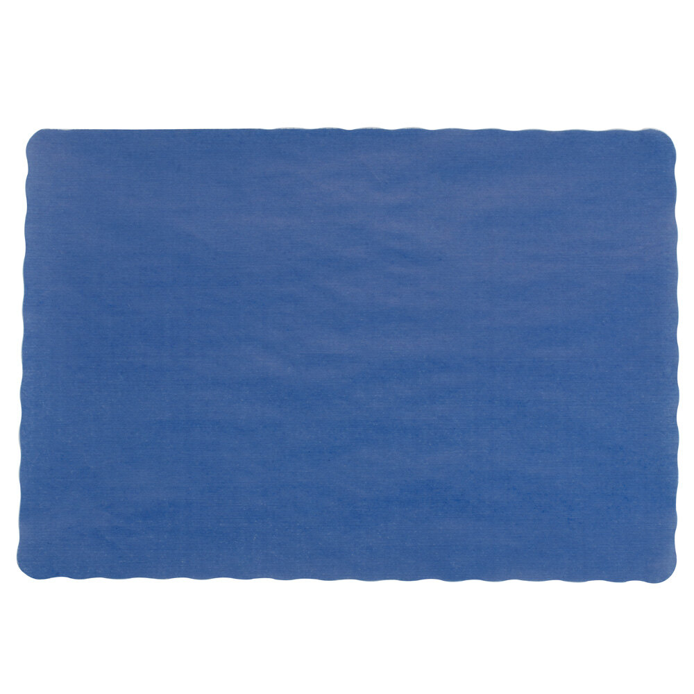 Navy Blue 10'' x 14'' Colored Paper Placemat with Scalloped Edge 1000