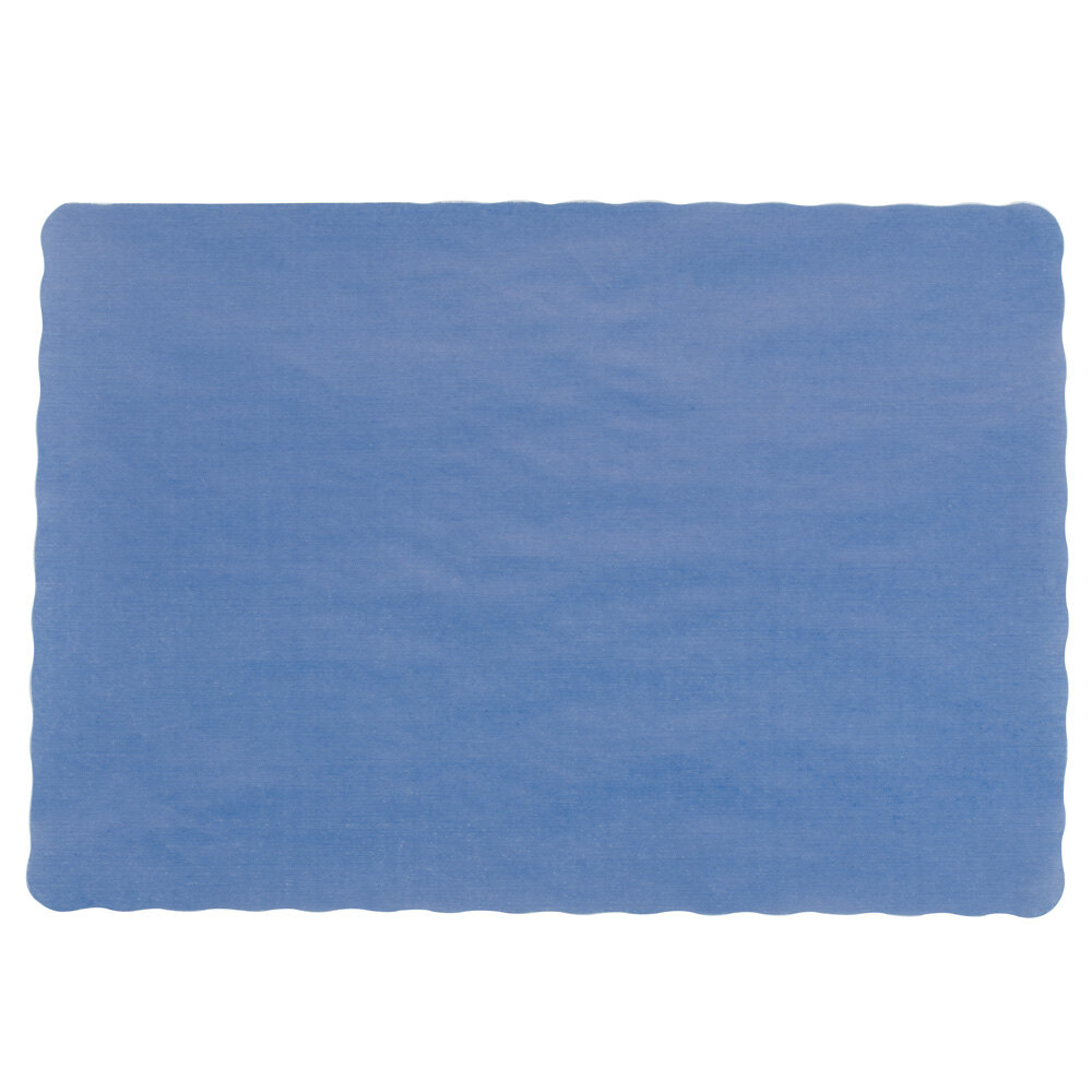 Navy Blue 10'' x 14'' Colored Paper Placemat with Scalloped Edge 1000